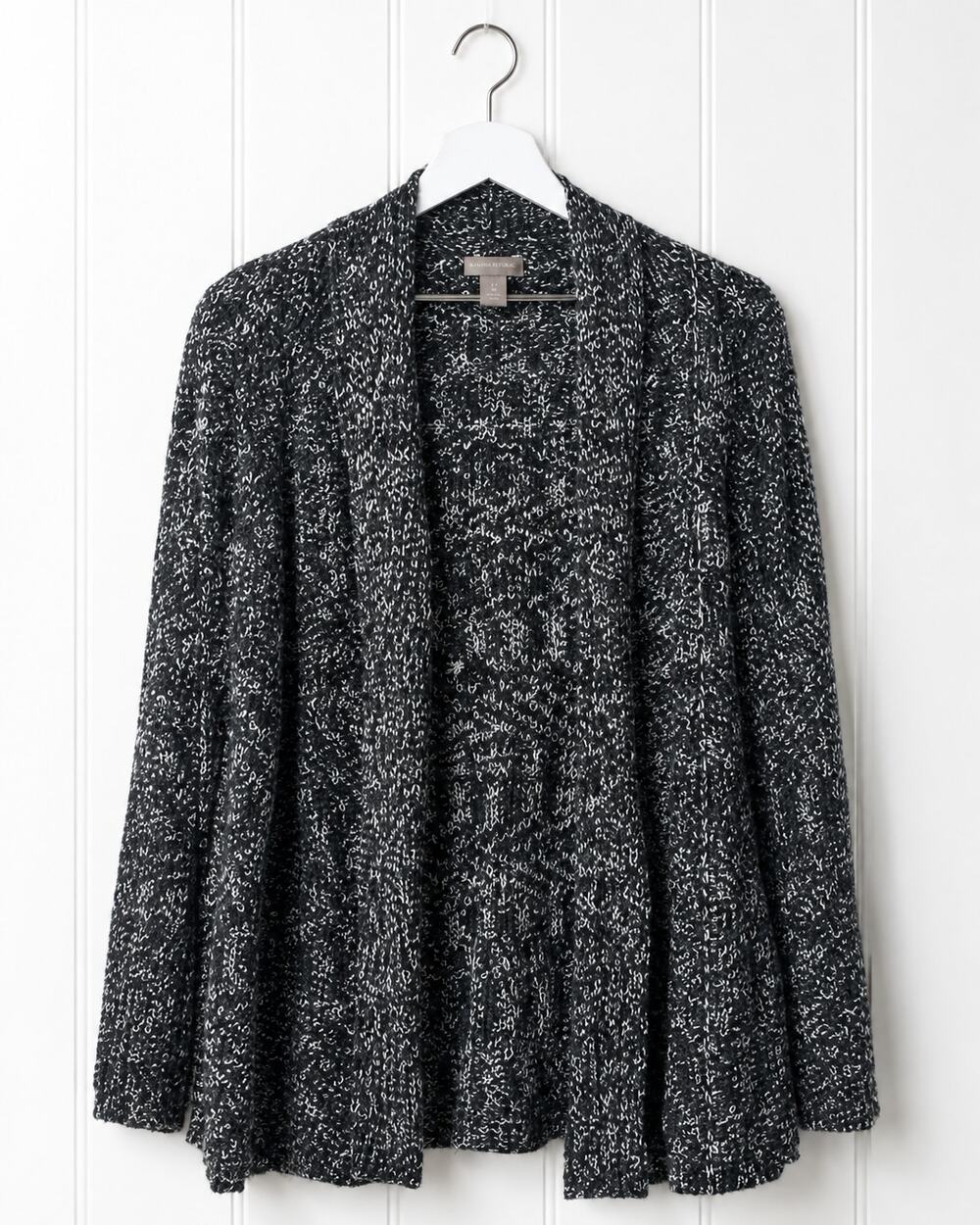 Chico's Cardigan Womens M 8/10 Black White Marled Open Front Knit Sweater